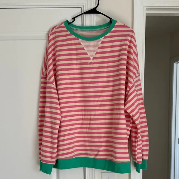NWOT Pink and Green Striped Women's Top - Picture 2 of 2